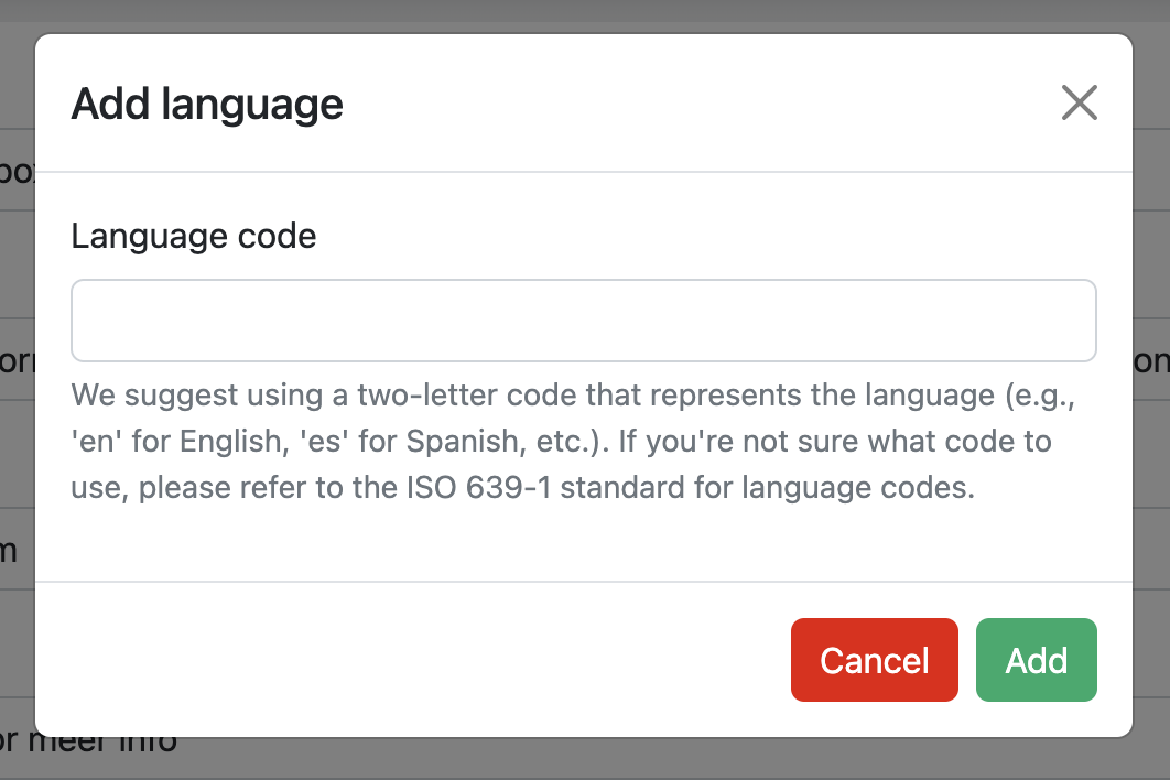 Add Language Modal